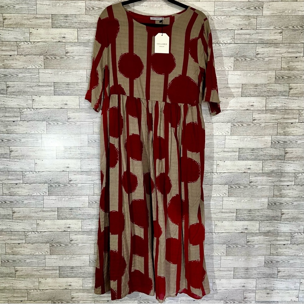 Cellabie 2X Red/Tan Dress -New with Tags‎